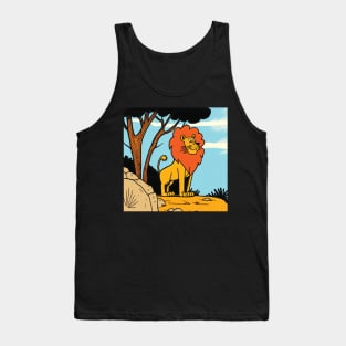 Lion in the Desert Funny Cartoon Style Tank Top